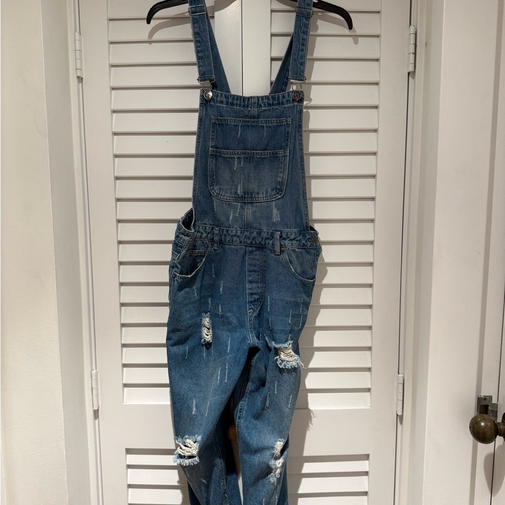 Women's Blue Denim Overalls - Picture 2 of 3